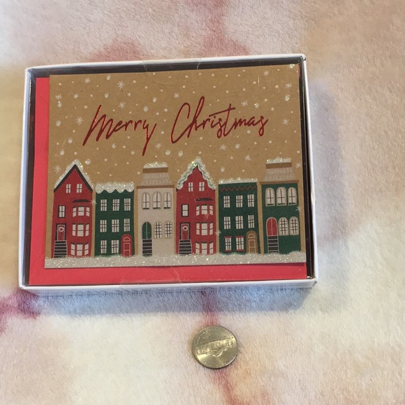 Merry Christmas Holiday Snowy Glitter Houses Greeting Card Set NWT 15count - Picture 13 of 16